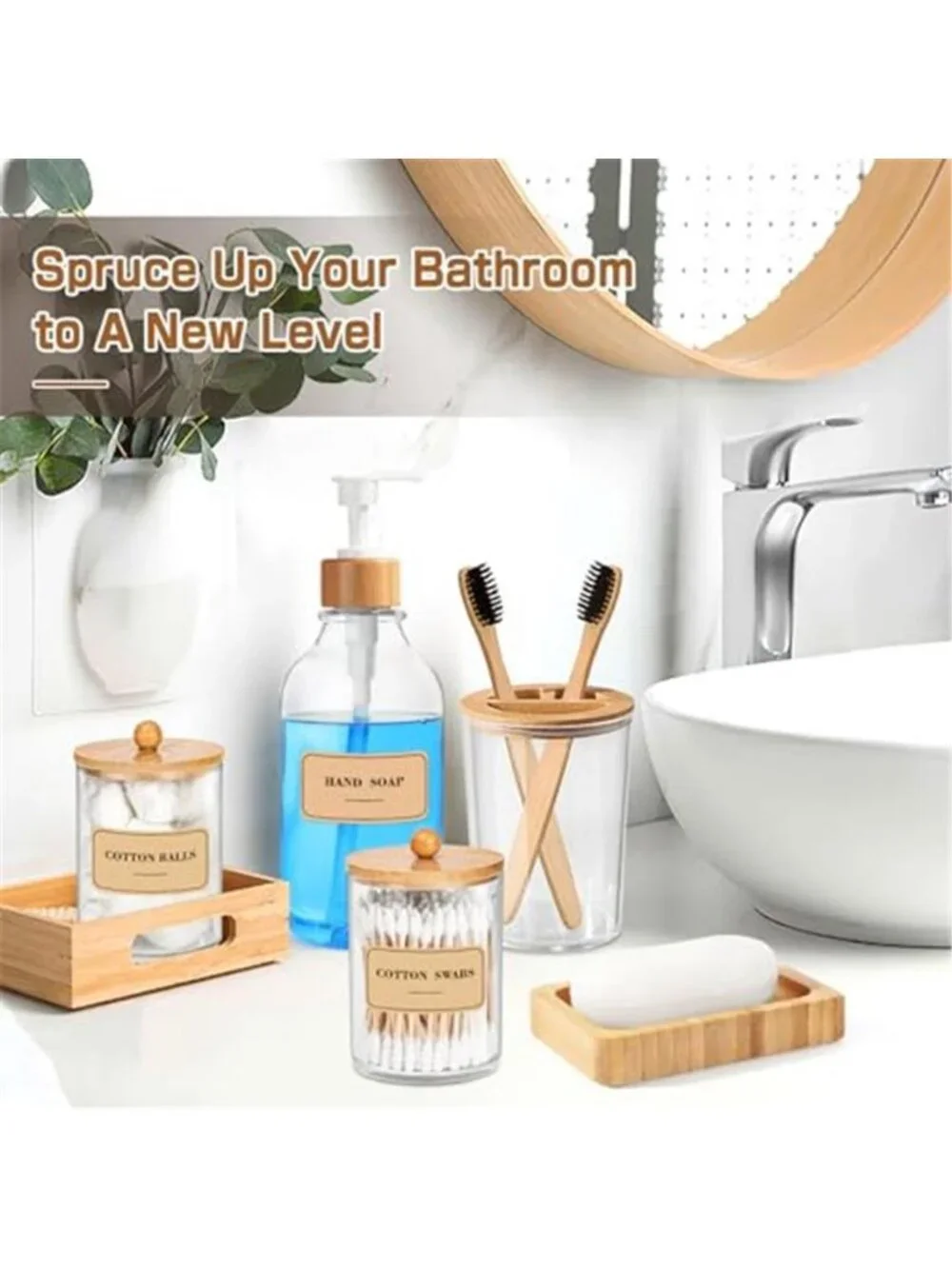 Bamboo Bathroom Accessory Set 5 Pcs, Boho Bathroom Accessories Sets Complete